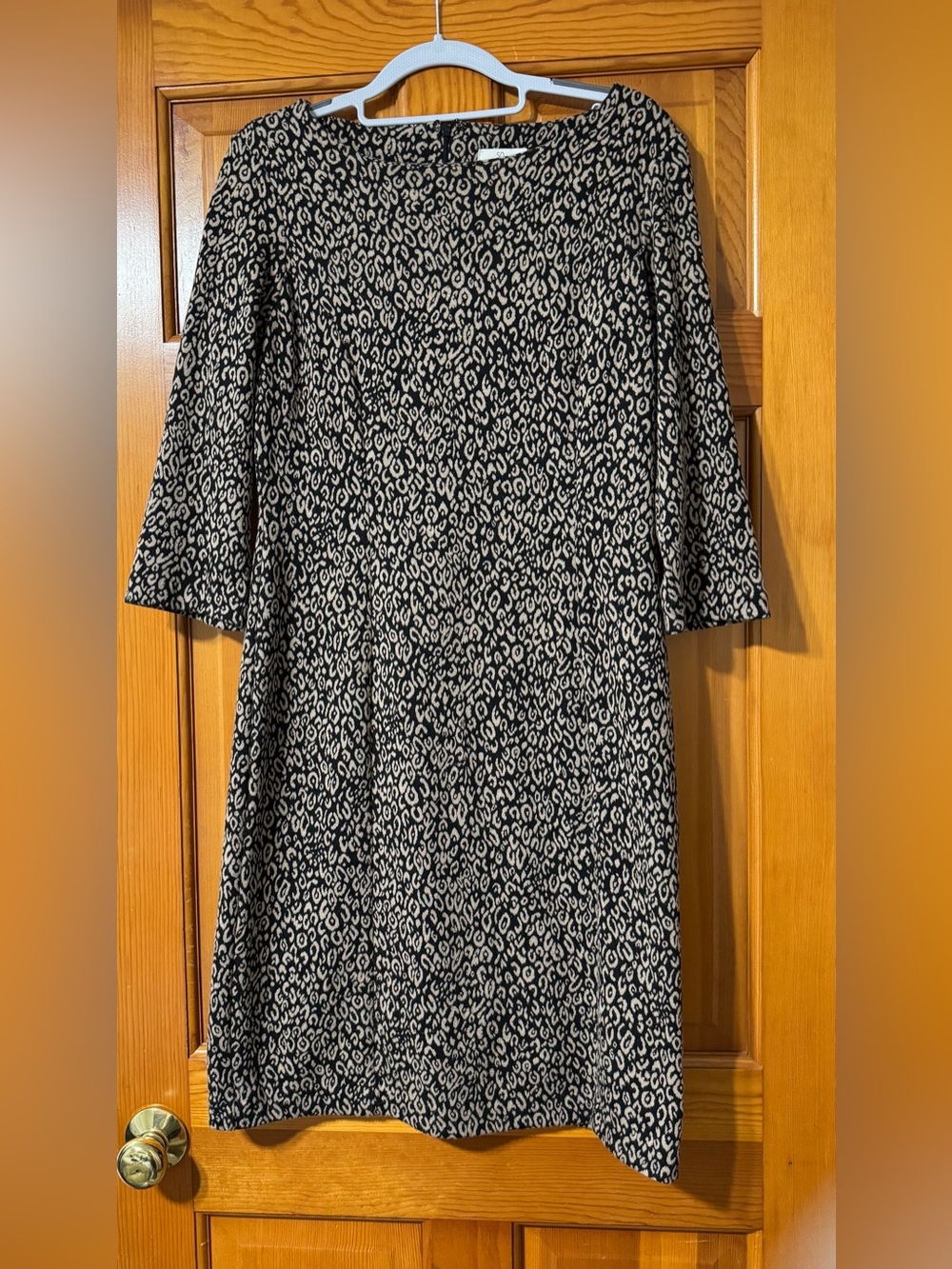 Chico's Black and Tan Leopard-Print Long Sleeve Dress